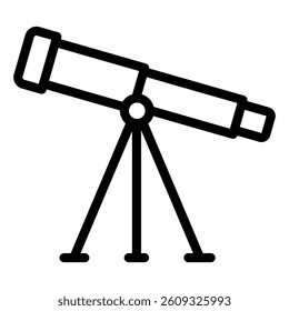 Space telescope line icon, Cosmos observe concept. Vector graphics. Telescope tripod sign on white background, style mobile or design