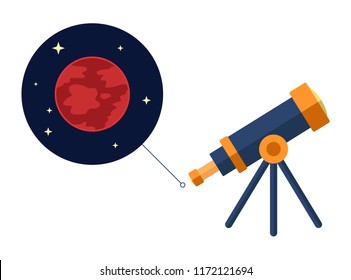 Space telescope looking at mars and stars - vector  - astronomy
