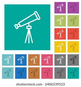 Weltraumteleskop umreißt mehrfarbige Flachsymbole auf einfarbigem Hintergrund. Weiße und dunklere Icon-Variationen für Hover oder aktive Effekte.