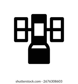 Telescópio espacial. Ícone de vetor de traçado com contorno e detalhes preenchidos em preto.