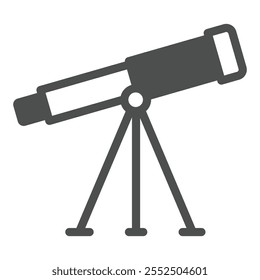 Icono sólido del telescopio espacial, concepto de observación Cosmos. Gráficos de Vector. Señal del trípode del telescopio en el fondo blanco, icono del estilo del glifo para el móvil o el Diseño web