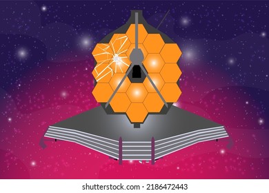 Space telescope somewhere in extreme deep outer space. with broken mirror. Science fiction wallpaper. Vector illustration.