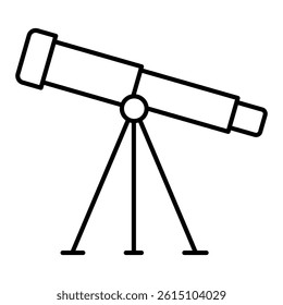 Space telescope thin line icon, Cosmos observe concept. Vector graphics. Telescope tripod sign on white background, linear style mobile or design