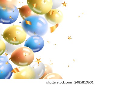 Space for text with colorful helium balloons decoration happy birthday party background