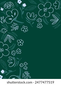 Space for text, copy space of Beautiful flowers and leaves patterns on green background for banner,branding package, fabric print, wallpaper, social media post, doodle, notes, book covers, wall decor.
