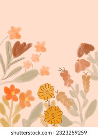 Space for text, copy space of Colorful flowers and leaves pattern, watercolors aesthetic for wallpaper, wall decor, templates covers, art prints