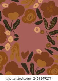 Space for text, copy space of colorful flowers and leaves patterns on pink background illustrations vector, aesthetic for wallpaper, wall decor, templates covers, art prints. Aesthetic