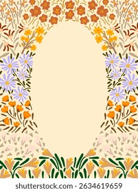 Espaço para texto, espaço de cópia de flores coloridas e folhas padrões no fundo amarelo para banner web, pacote, impressão de tecido, papel de parede, post de mídia social, rabiscar, notas, capas de livros, decoração de parede.