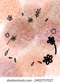 Platz für Text, Kopienraum von Blumen und Blätter Muster auf buntem Hintergrund für Branding-Paket, Stoffdruck, Tapete, Social-Media-Post, Doodle, Noten, Buchumschläge, Wanddekor.