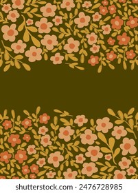 Espacio para texto, espacio de copia de flores y hojas de patrones sobre fondo verde para el Anuncio de Web, paquete de marca, impresión de tela, Fondo de pantalla, publicación de redes sociales, garabato, notas, cubiertas de libros, decoración de la pared.