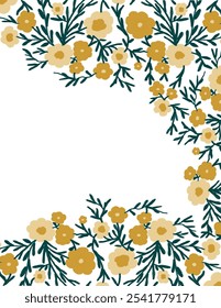 Space for text,  copy space of flowers and leaves pattern on white background, illustrations vector, aesthetic for wallpaper, wall decor, templates covers, art prints. Aesthetic