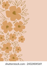 Space for text, copy space Orange flowers patterns on pink background for branding, fabric print, wallpaper, social media post, doodle, notes, book covers, wall decor.