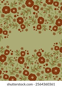 Space for text, copy space of orange flowers on green background for web banner, branding package, fabric print, wallpaper, social media post, doodle, notes, book covers, wall decor.