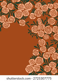 Space for text, copy space of Pink aesthetic flowers roses patterns on white background for branding package, fabric print, wallpaper, social media post, doodle, notes, book covers, wall decor. 
