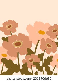 Space for text, copy space of pink flower on white background. Illustrations, vector for walk decor, art prints, template etc.