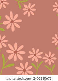 Platz für Text, Kopienraum mit rosafarbenen Blumen auf rosafarbenem Hintergrund für Geschäftsvorführungen, Branding-Paket, Stoffdruck, Tapete, Post in sozialen Netzwerken, Doodle, Noten, Buchumschläge, Tapeten-Dekoration.
