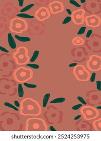 Space for text, copy space of pink flowers patterns and leaves on pink background for web banner, branding package, fabric print, wallpaper, social media post, doodle, notes, book covers, wall decor.