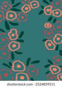 Espacio para texto, espacio de copia de flores y hojas rosas patrones sobre fondo verde para el Anuncio de Web, paquete de marca, impresión de tela, Fondo de pantalla, publicación de redes sociales, doodle, notas, cubiertas de libros, decoración de la pared.