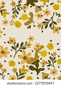Espacio para texto, copiar espacio de flores amarillas y dejar patrones sobre fondo blanco. Concepto estético y diseño