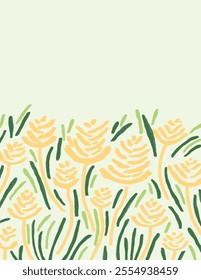 Space for text, copy space of Yellow rice fields patterns with leaves on white background for branding, fabric print, wallpaper, social media post, doodle, notes, book covers, wall decor.