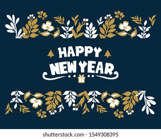 Space for text, happy new year, with modern leaf wreath frame. Vector