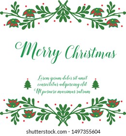 Space for text, merry christmas design, with handdrawn sketch of green leaves and flower frame. Vector