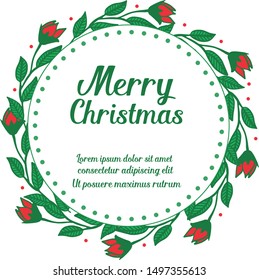 Space for text, merry christmas design, with handdrawn sketch of green leaves and flower frame. Vector