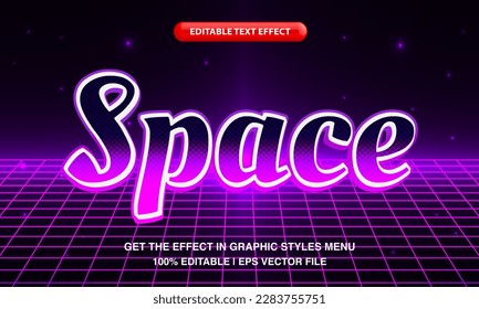Space text, retro futuristic neon light editable text effect style