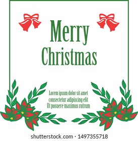 Space for text, vintage invitation card of merry christmas, with sketch of green leaf flower frame. Vector