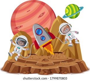 Raumthema mit Astronauten und Raumschiff einzeln auf weißem Hintergrund