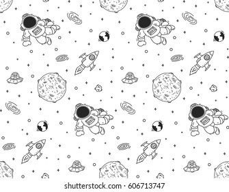 Space theme background in doodle style 