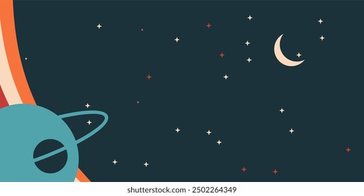 Fondo del tema del espacio lleno de estrellas y planetas, fondo del espacio con colores retro, fondo elegante, astronomía, ciencia