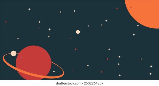 Space theme background full of stars and planets, space background with retro colors, elegant background, astronomy, science