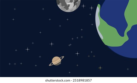 Fundo do tema do espaço cheio de estrelas e planetas, fundo do espaço com belas cores, fundo elegante, astronomia, ciência