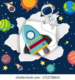Space theme background with spaceship flying in the space illustration