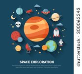 Space theme banners and cards with flat astronomic symbols of planets, rocket, stars, telescope for design, invitations and advertisement