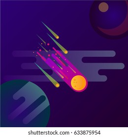 Space theme banners and cards with  meteor, vector design.