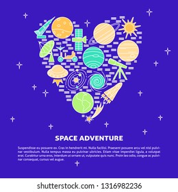 Space theme concept banner in line style with place for text