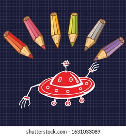 Space theme. Drawings for children's creativity. Illustration of children's books, magazines. Printing on clothes. Vector illustration.
