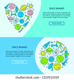 Space theme flyer templates in line style with place for text