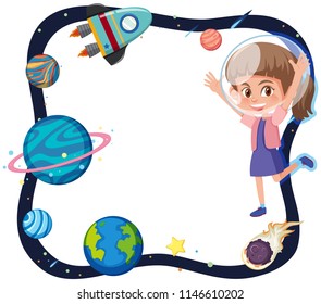 Space theme with girl astronaut illustration