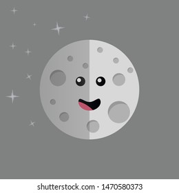 Space theme. Moon satellite. Planet flat design. Good for logo, background, icon etc. Trendy graphic style isolated on background
