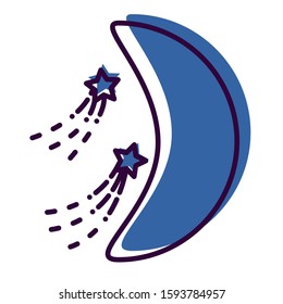 Space theme outline icon: moon and stars. Vector illustration.