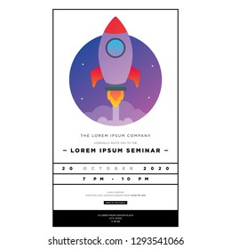 Space Theme Party Invitation Design with Where and When Details With Rocket Illustration