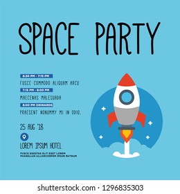 Space Theme Party Invitation Design with Where and When Details