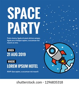 Space Theme Party Invitation Design with Where and When Details
