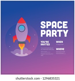 Space Theme Party Invitation Design with Where and When Details