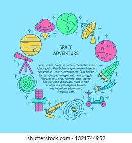 Space theme round concept banner in line style