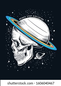 Space theme skull illustration. Vector illustration for t-shirt prints, posters and other uses.