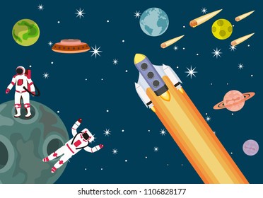 Space theme vector illustration cartoon cute astronout characters.